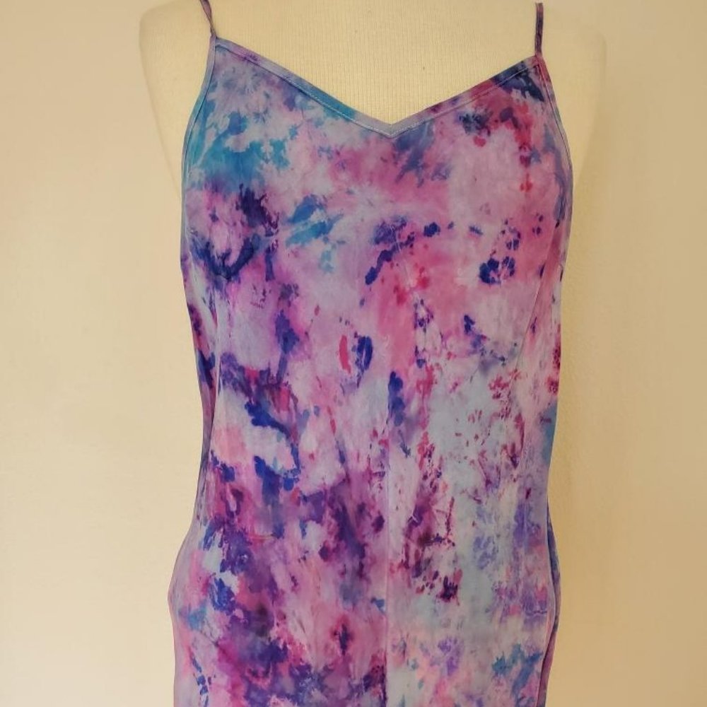 NEW Silk sleeveless shirt tank top cami camisole tie dyed blue pink purple red S